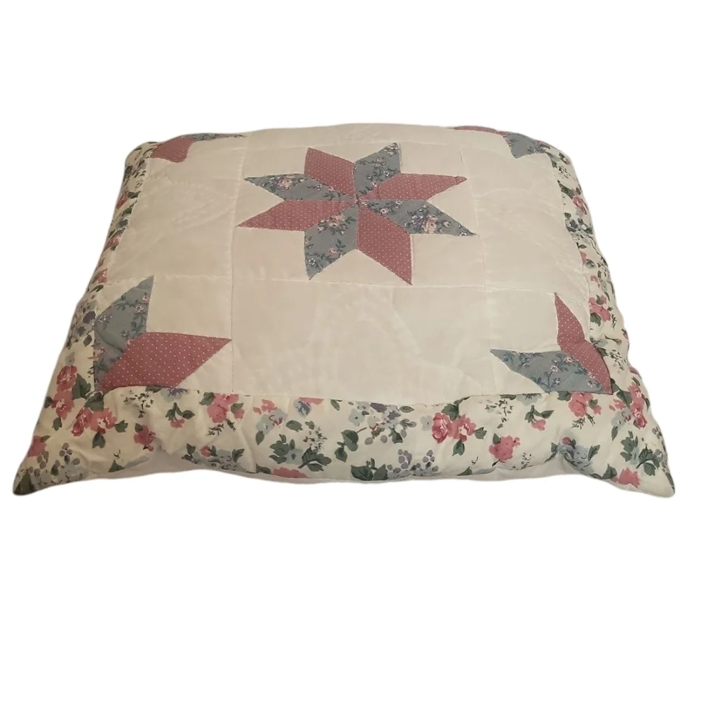 Quilt Farmhouse Star Peony Floral Pillow